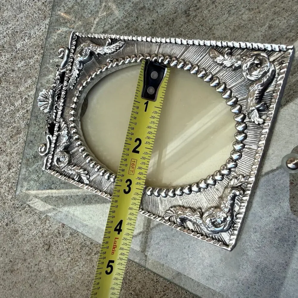 VTG Beveled Glass Silver Tone Picture Frame Ornate Victorian Scrollwork 3.5x5